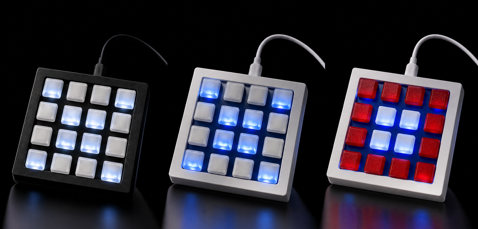 Trois variantes de couleur du contrôleur GIRA MIDI 4x4